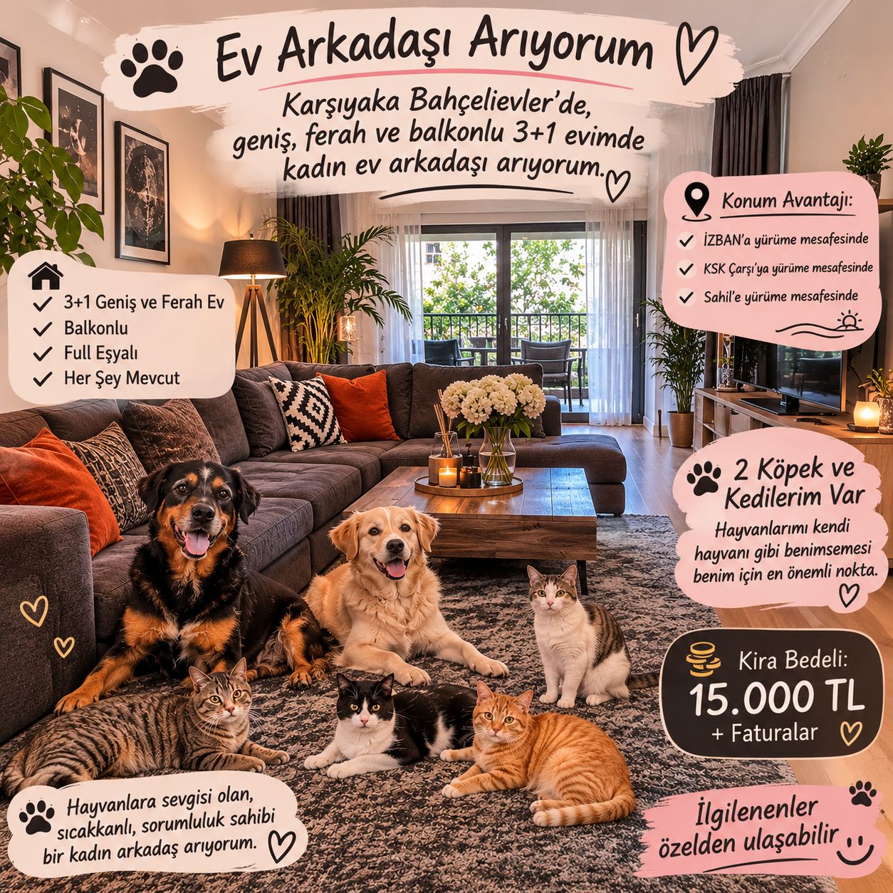 HAYVANSEVER KADIN EV ARKADAŞI ARIYORUM, Karşıyaka — fotoğraf 1/4